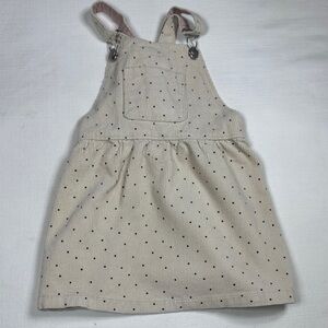 Zara Cream Polka Dot Corduroy Overall Dress with Pink Straps
